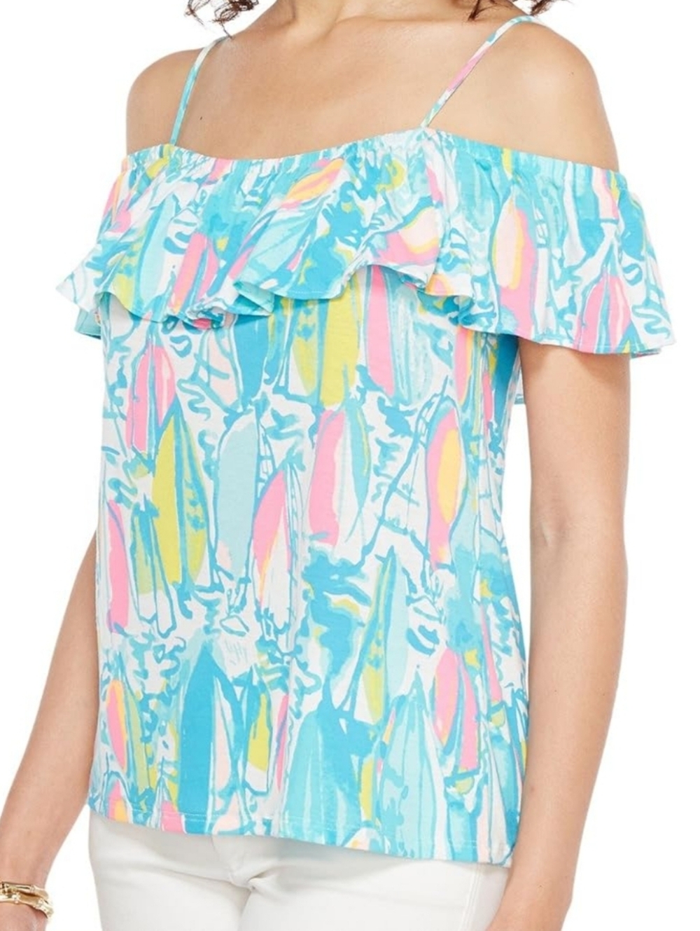Lilly Pulitzer Colorful Tamiami Off-the-Shoulder Top XL Ruffle Tank Beach - Picture 8 of 8